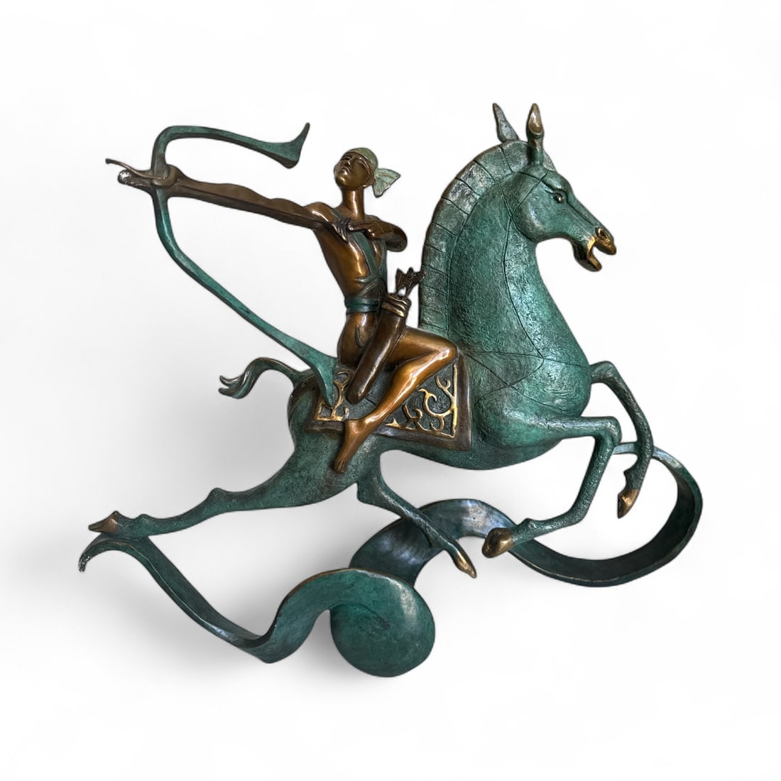 Rare Horse and Rider Sculpture Ting Shao Kuang: Size: 20 in x 17 in