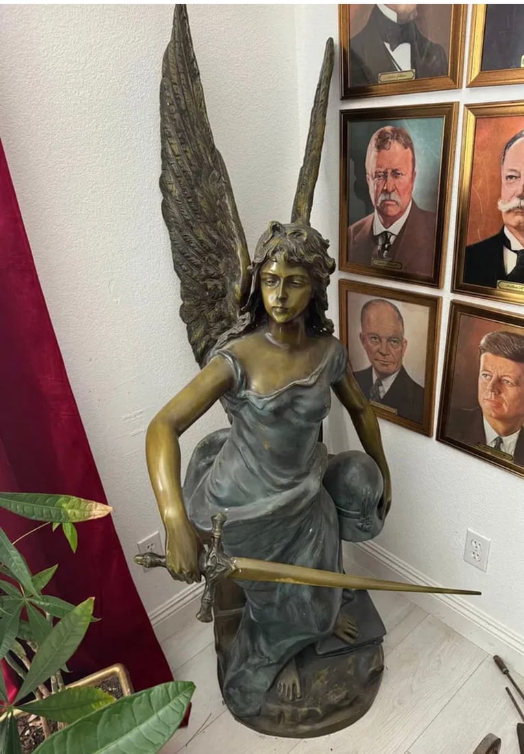 Near Life Size ANGELBronze Sculpture by Villar: Size: 65 in x 26 in