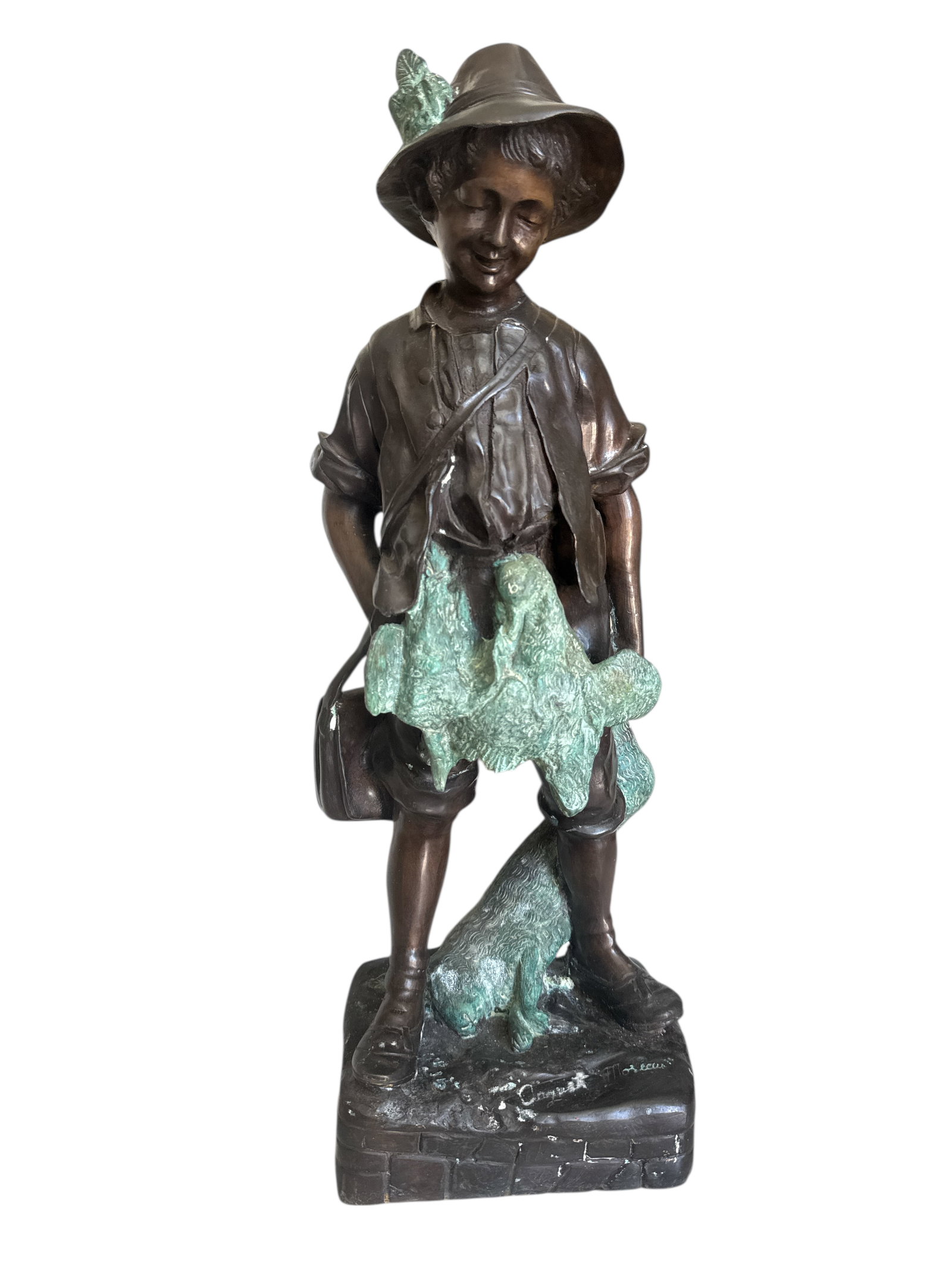 Large Bronze Hunter Bronze Sculpture: Size: 21 in H x 7 in X 5 in