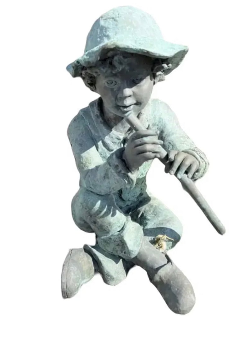 Bronze Boy Playing Flute Sculpture: Size: 18 in x 14 in