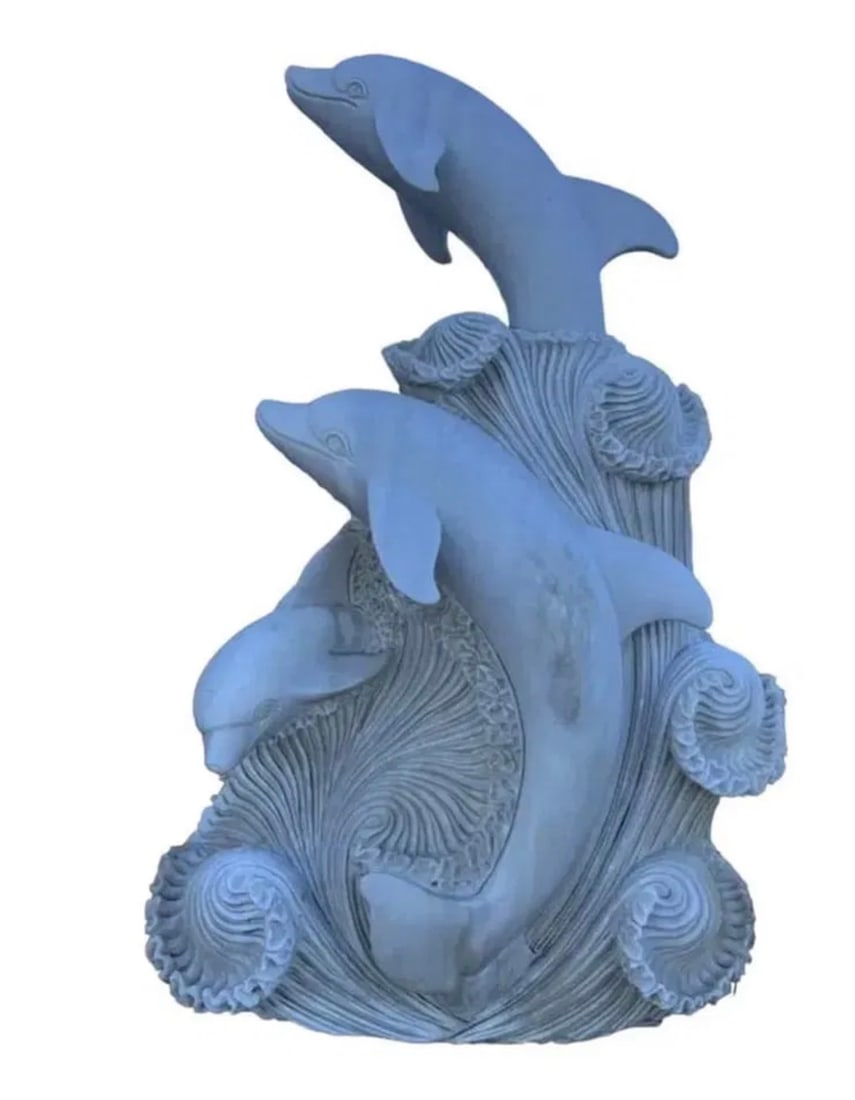 Life Size Marble Dolphins Sculpture: Size: 63 in x 44