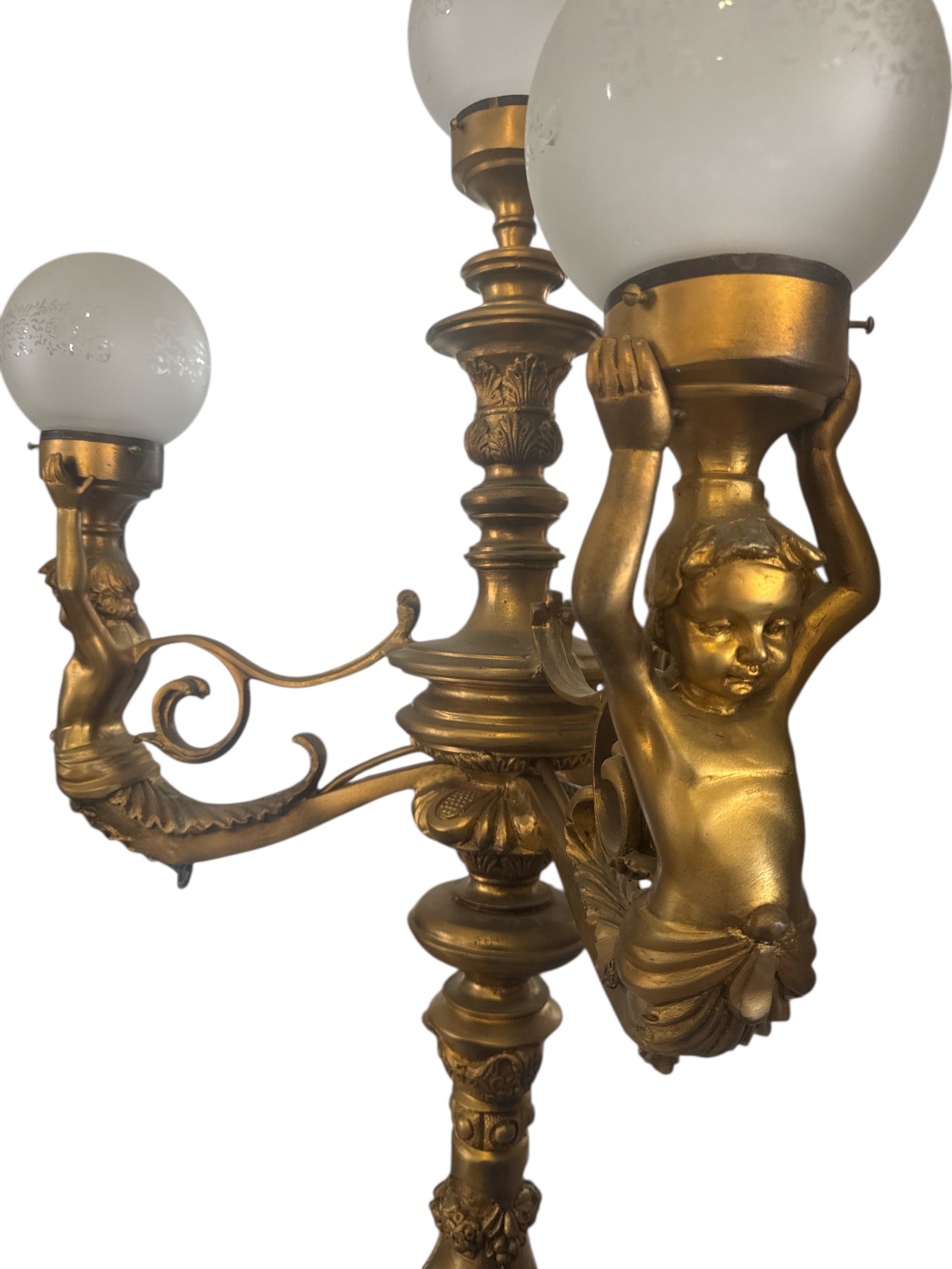Large Bronze Floor LamP Cherubs and Lions - 2