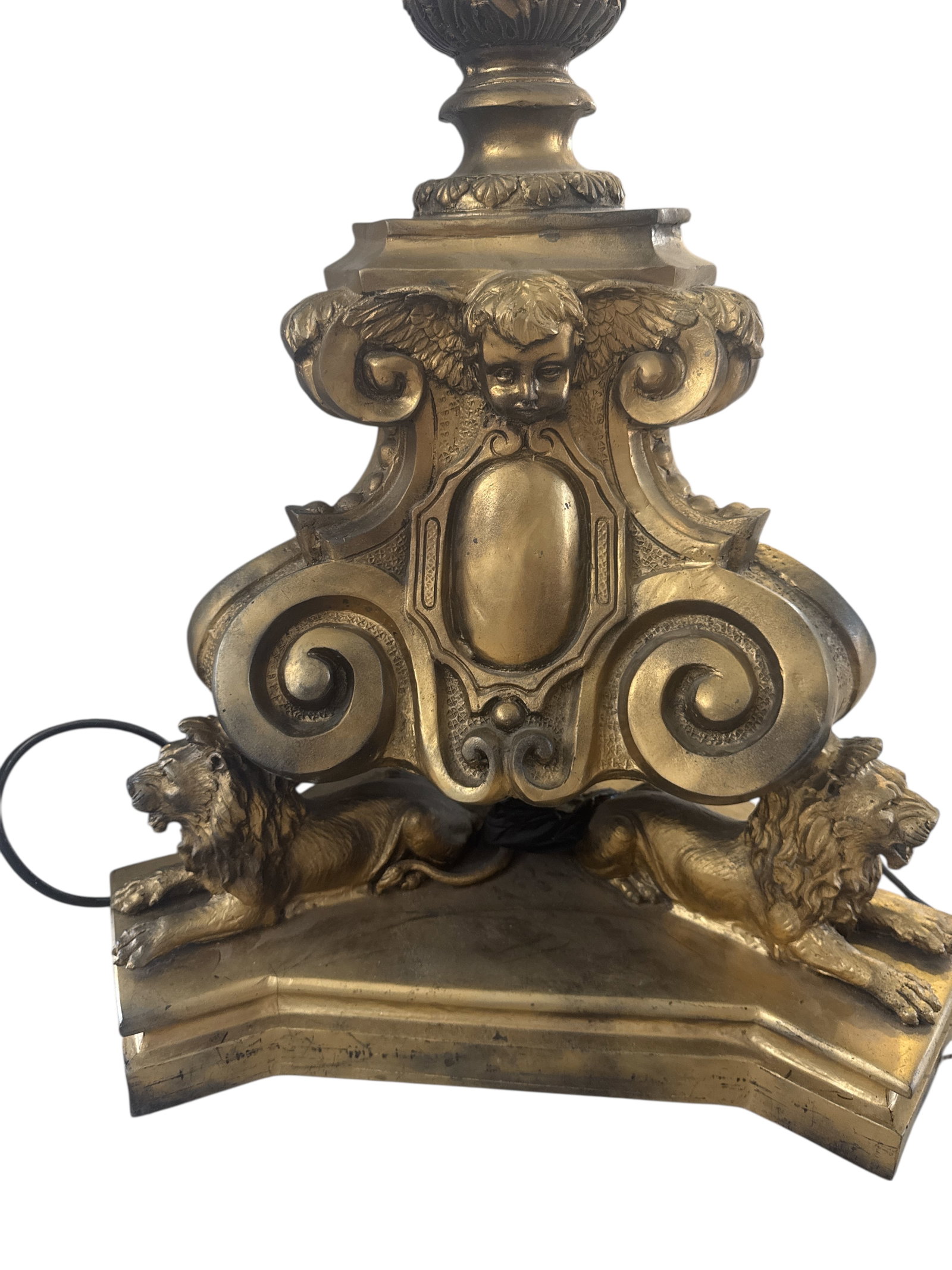 Large Bronze Floor LamP Cherubs and Lions - 3