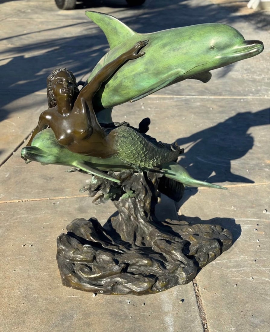 Near Life Size Mermiad Bronze Fountain: 58 in x 55 in