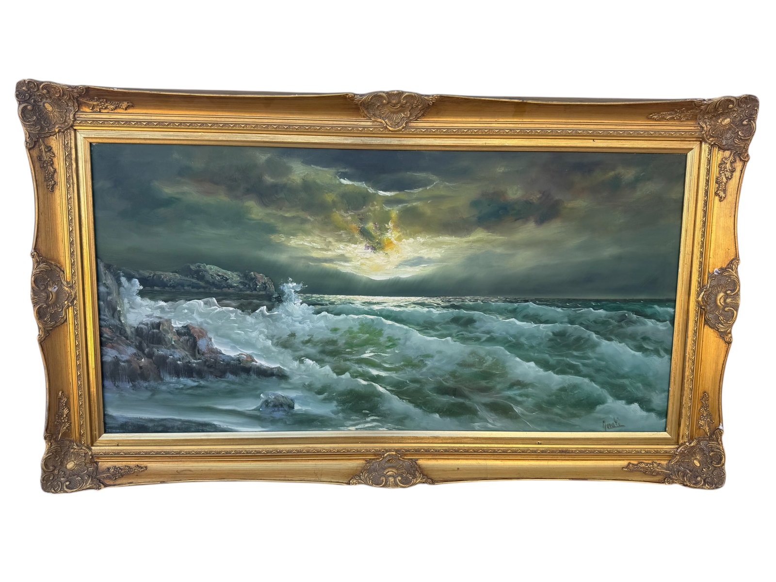 Large Ocean Scene Oil Painting: Size: 56 in x 32 in