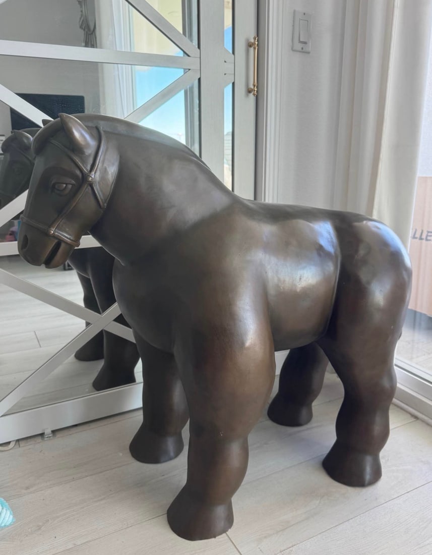 Large Bronze Botero Inspired Horse Sculpture: Size: 40 in x 22 in x 35 in