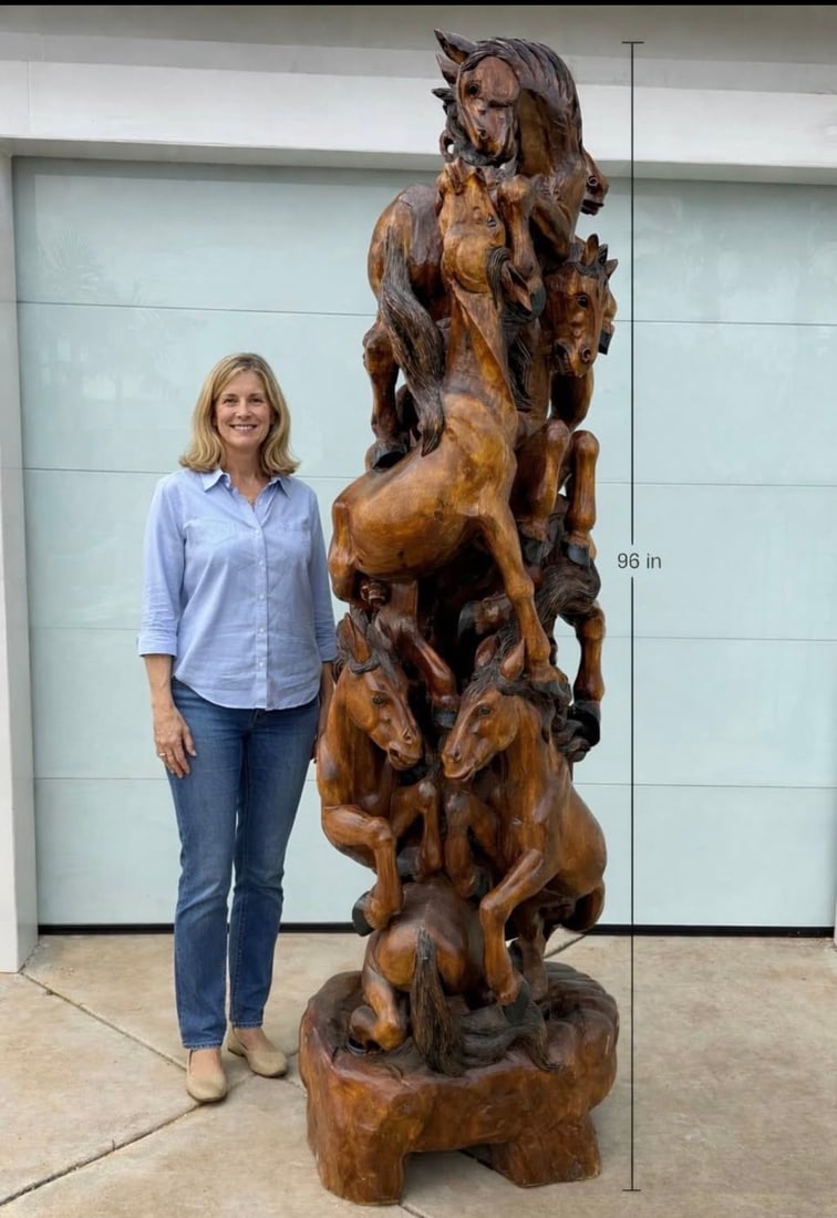 LIFE SIZE WOOD HORSES SCULPTURE: Size: 96 in H