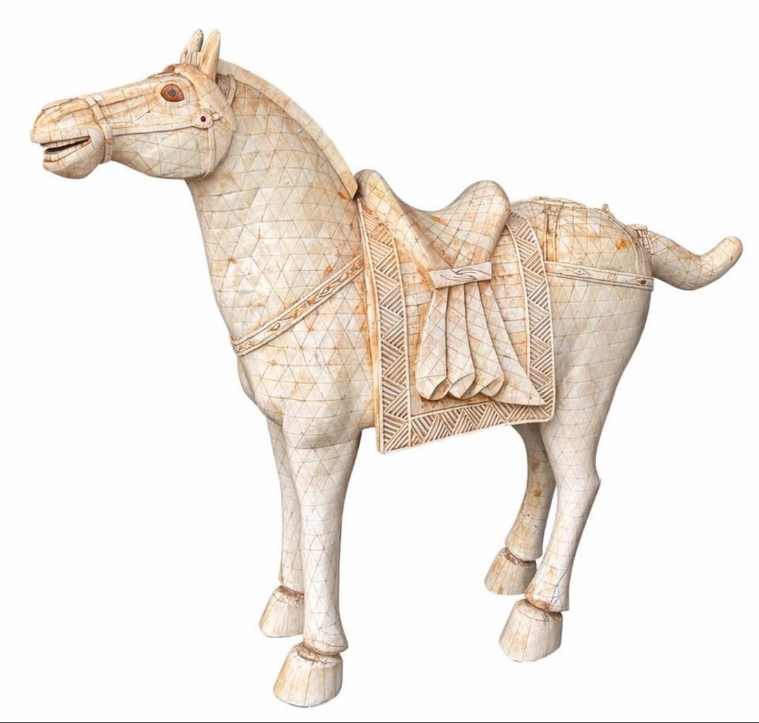 Near Life Size Bone Horse Sculpture: Size:54 in x 45 in
