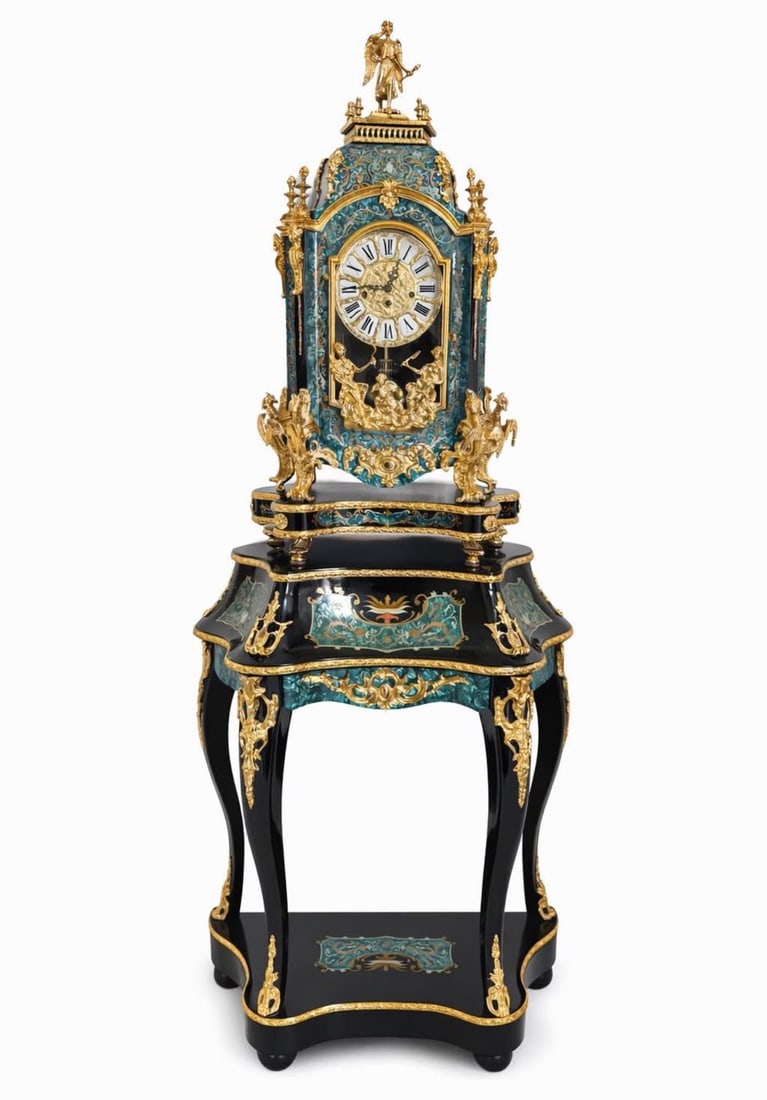 ITALIAN CLOCK AND PEDESTAL: 74 IN h X 28 IN