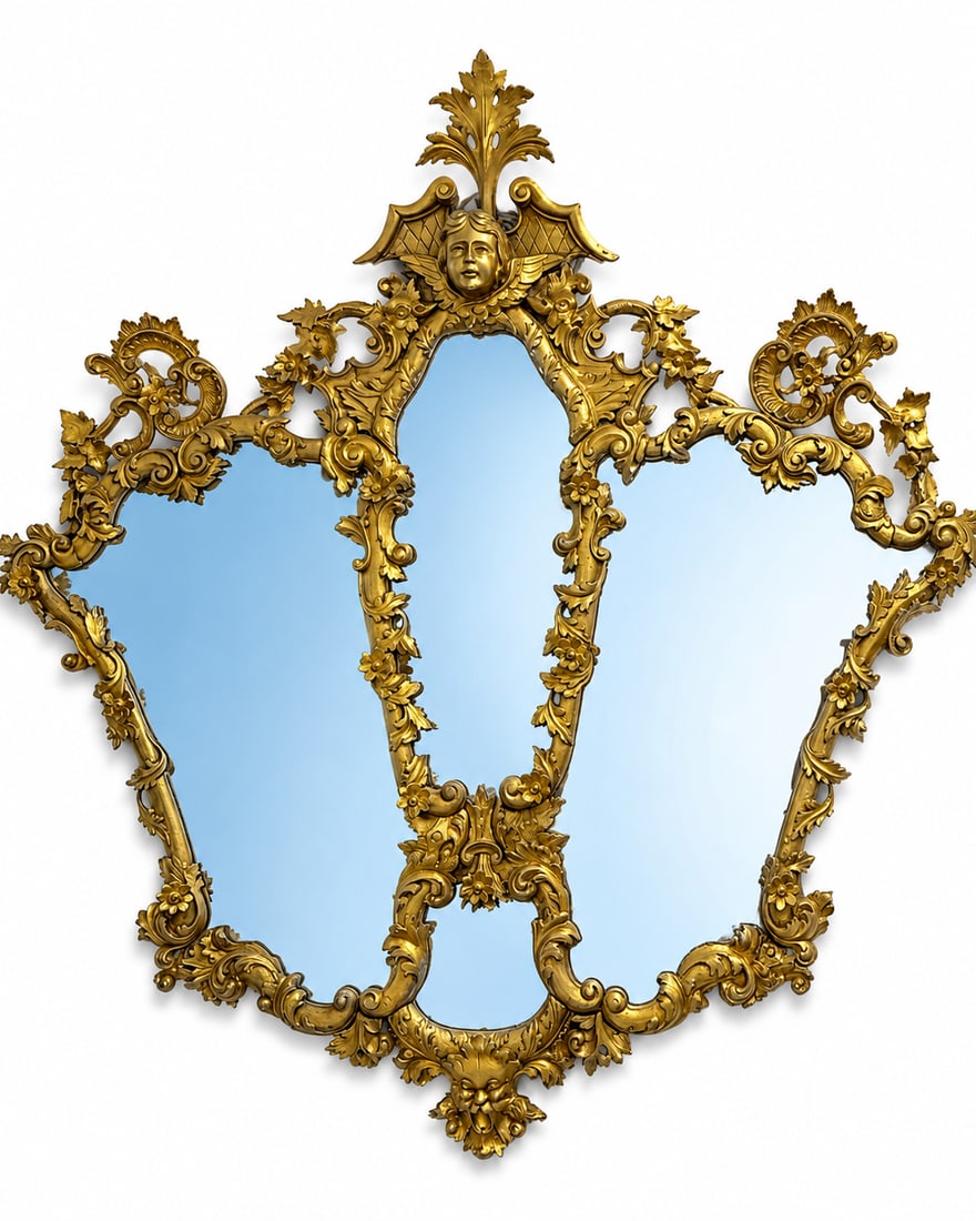 Ornate Rococo Gold Mirror: Size: 65 in x 52 in