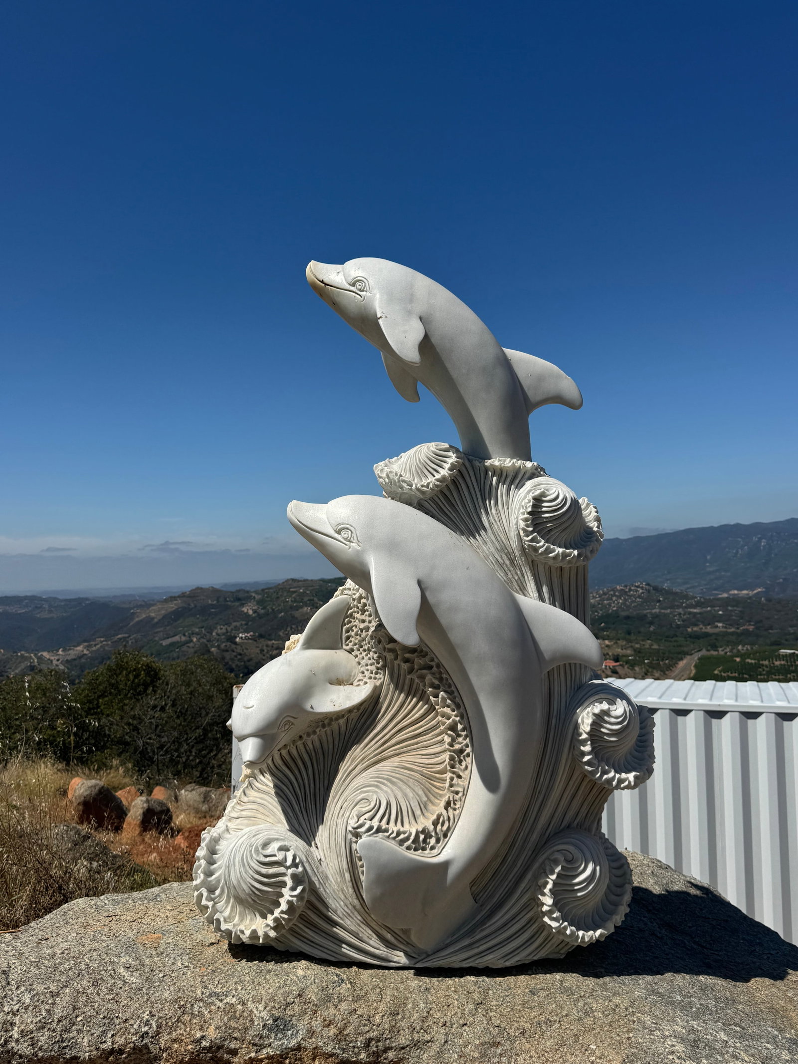 Large Marble Dolphins Sculpture: Size: 65 in H