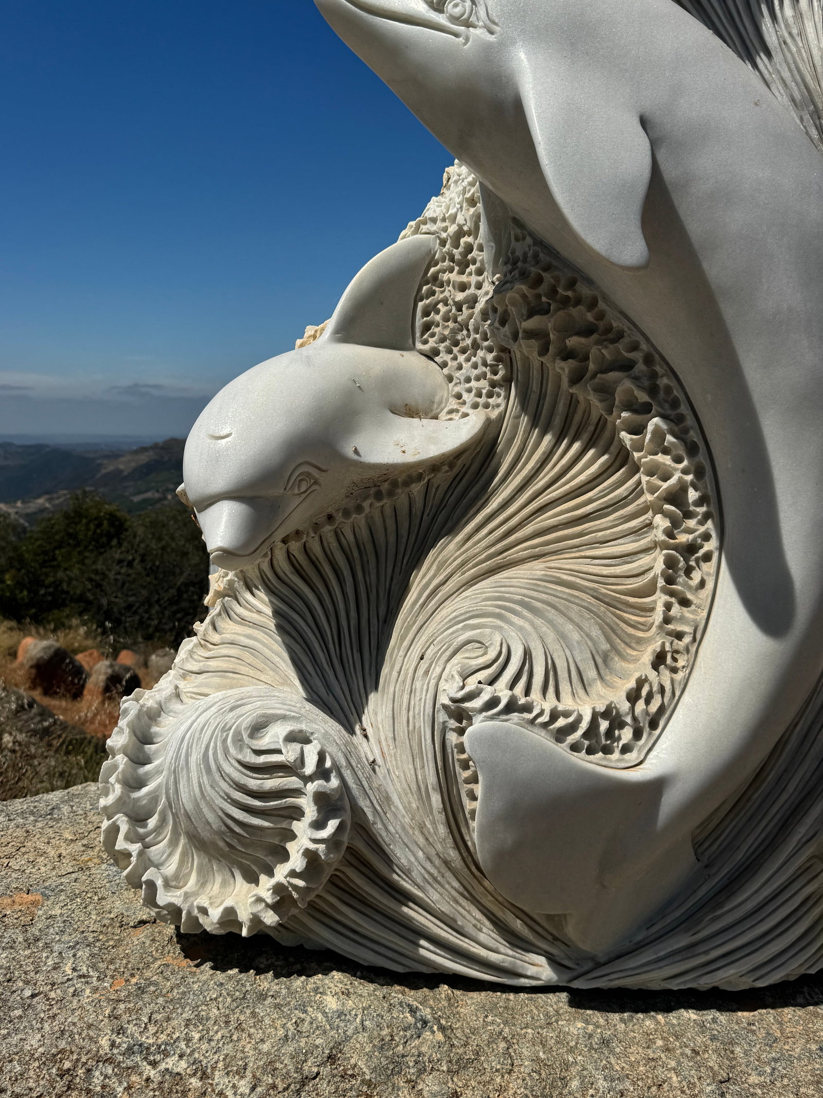 Large Marble Dolphins Sculpture - 4