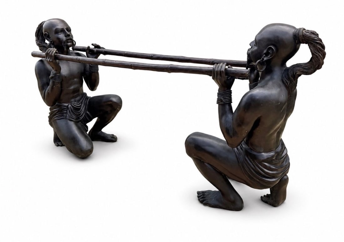 Life Size Bronze Tribal Figures Table: Size: 77 in x 38" x 18"