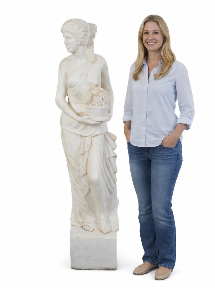 Life Size Lady Marble Sculpture: Size: 61 in x 17 in x 13 in