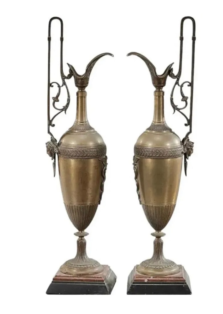 Pair Of Bronze Jugs -Hermes Symbol: Measurements: 18 in H