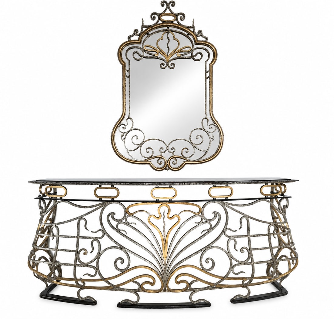 Wrought Iron Ornate Console Table with Mirror (1 of 2)