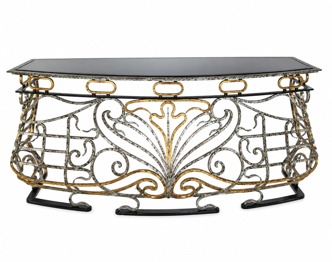 Wrought Iron Ornate Console Table with Mirror - 2