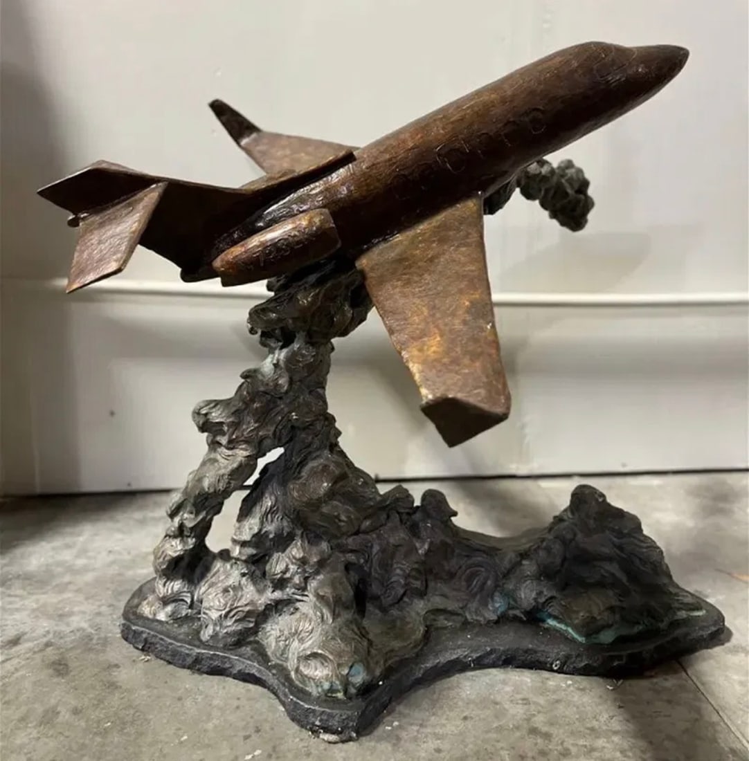 Huge Bronze Airplane Sculpture: Measurements: 32 in H x 35 in x 20 in