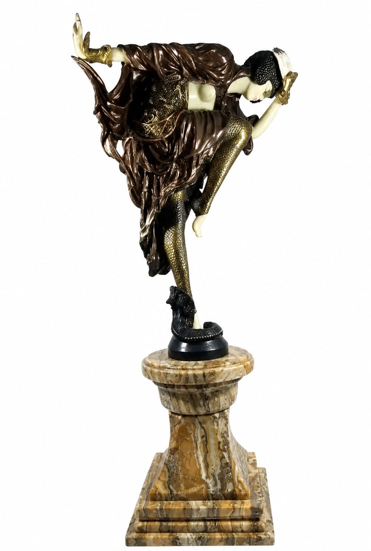 Large Art Deco Style Bronze Ankara Dancer Figure: Measurements: 26 in H x 14 in L x 7 in W -