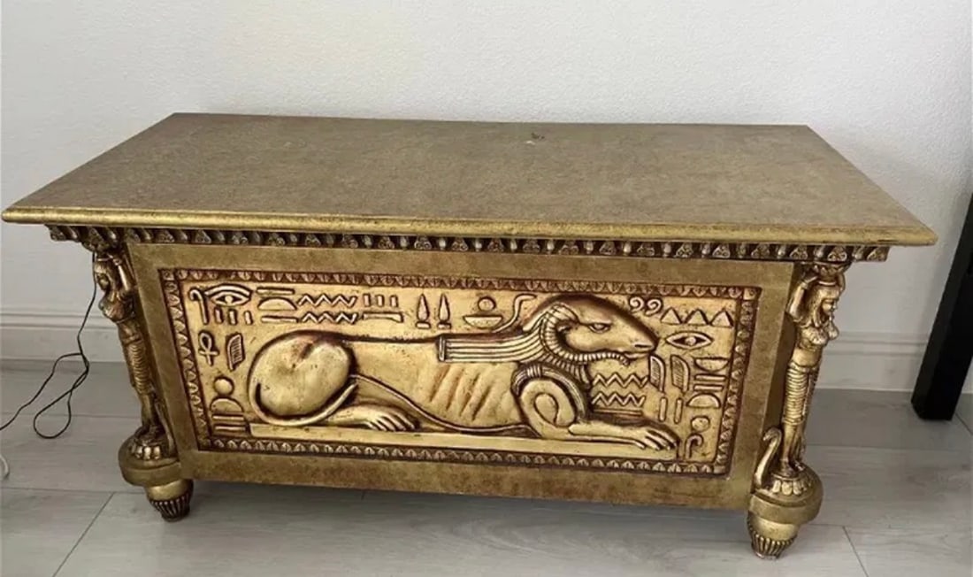 Egyptian Gold Bench Table With Storage: Measurements: 43 in L x 22 in H x 18 in