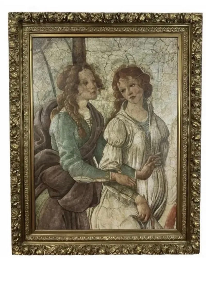 Huge Venus and the Three Graces: Lithograph on Wood Panel - Frame: 60 in H x 47 in L - Painting: 48 in L x 36 in H -