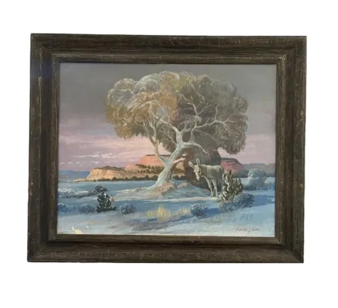 Country-Side Donkey By Everette H. Sloan Oil on Panel Painting: Measurements: 36 in L x 30 in H