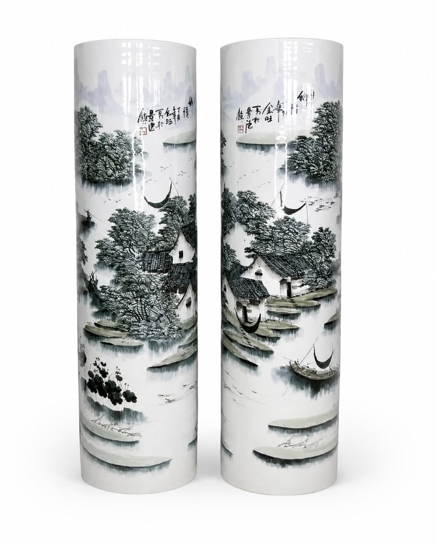 62 in H Massive Pair of Fine Chinese Vases: Measurements: 62 in H x 16 in