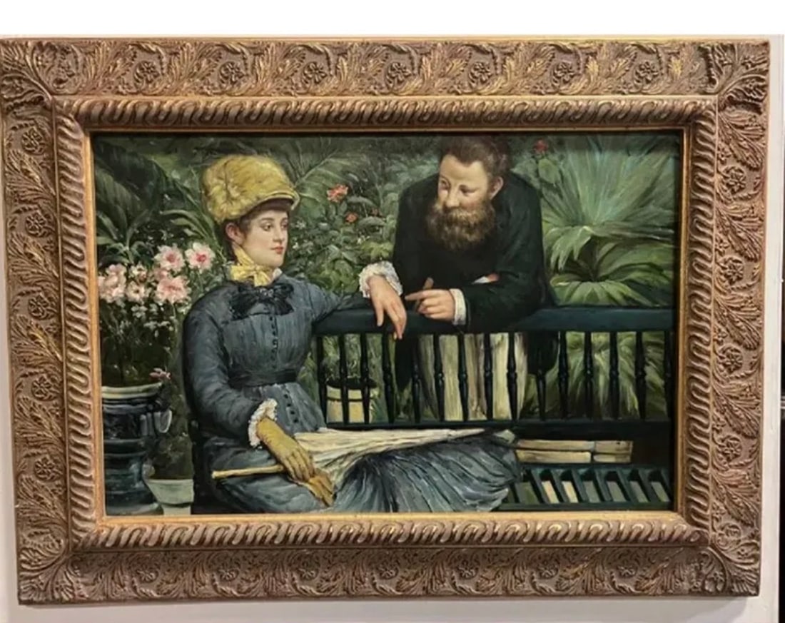 At the Conservatory Oil Painting: Measurements: 45x 34 in