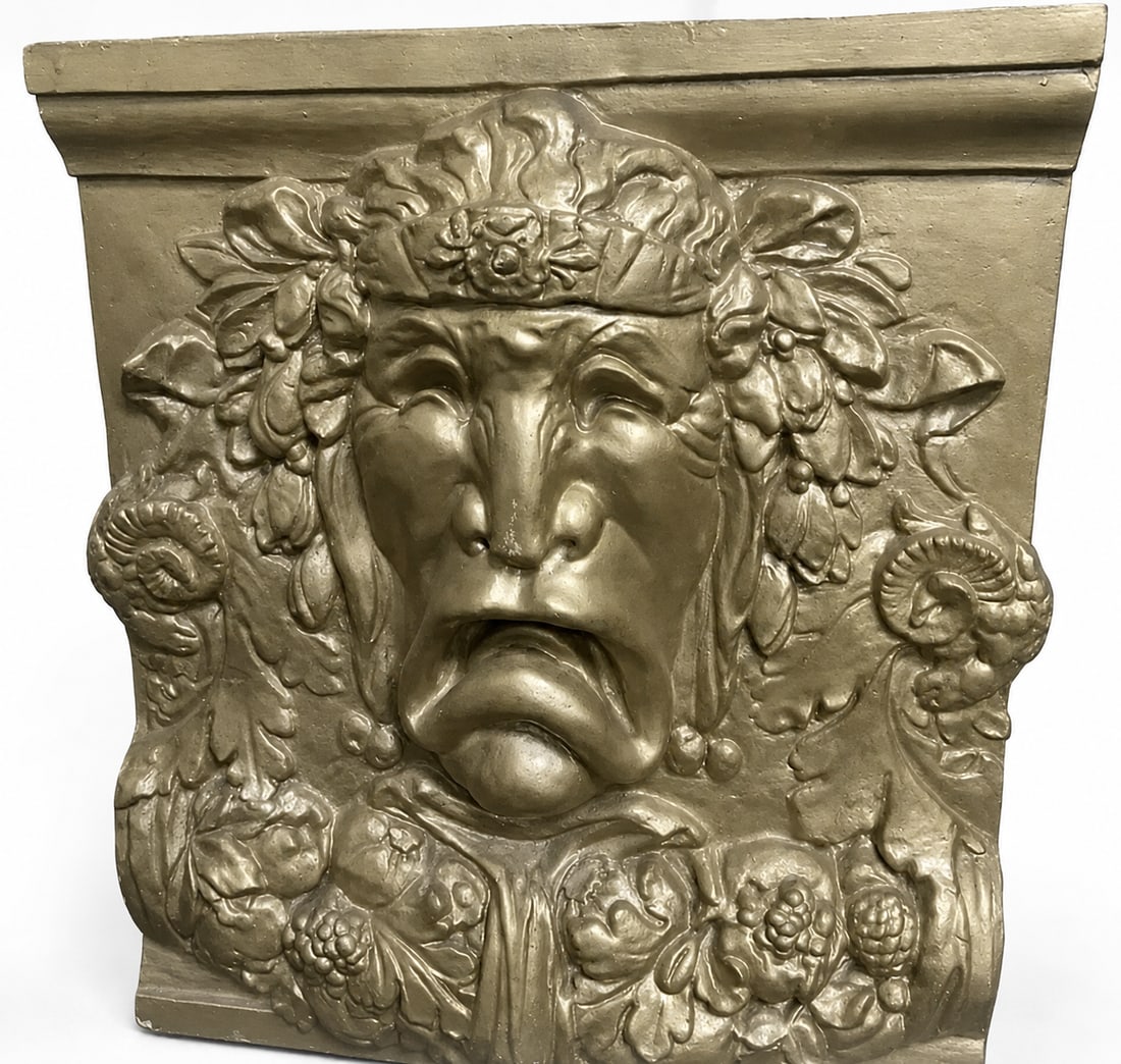 Huge Medieval Bacchus Comedy And Tragedy Style Corbel: Measurements: 30 in x 26 in