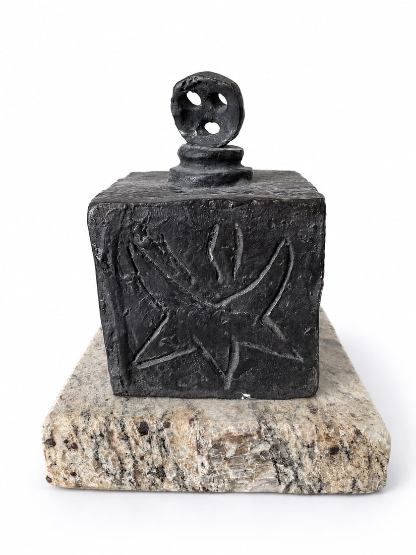 J. Miro Cube Bronze Sculpture: Size : 7.5 in x 5 in x 5 in