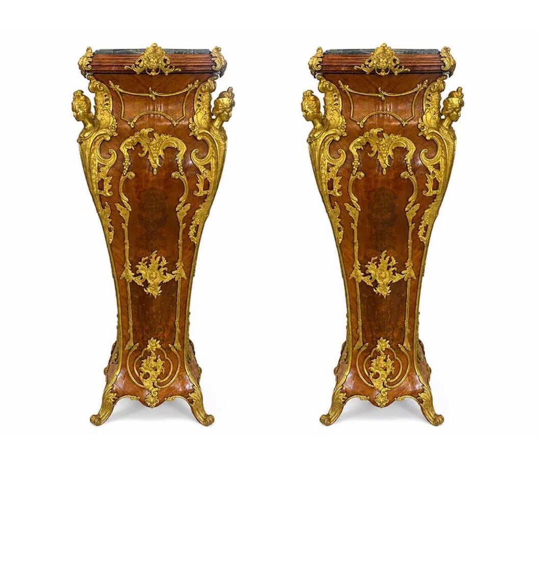 Pair of French Louis XV Style Pedestals with Ormolu Mounts (1 of 2)