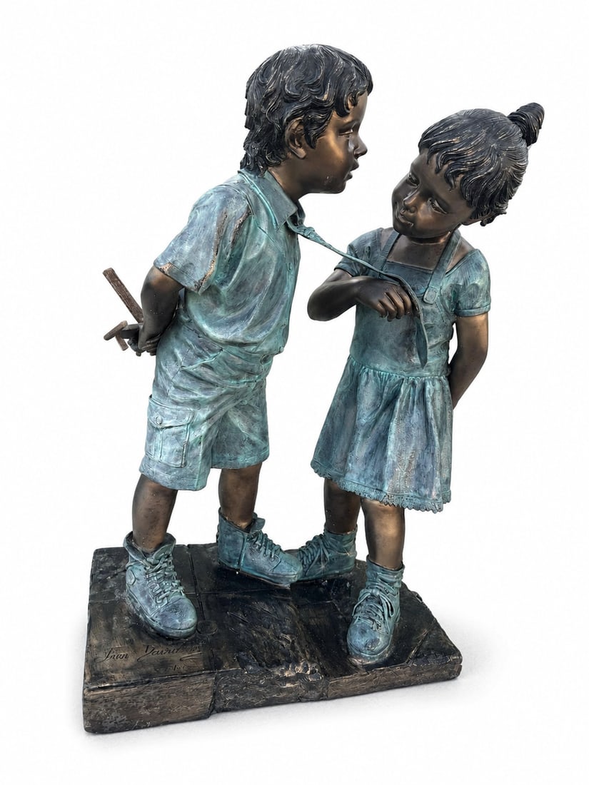 Life Size Kids Bronze Sculpture by Jim Davidson: Size: 37 in x 22 in x 17