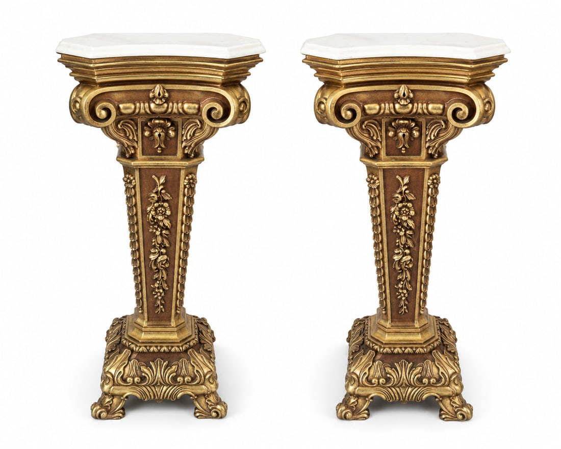 Italian Rococo Gold Pedestals: Size: 40” x 16 in x 16” in