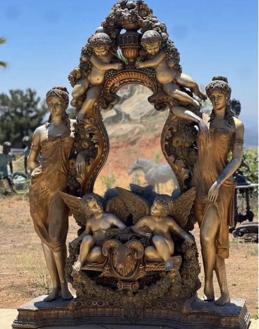 Monumental Angels and Goddesses Bronze Fountain and Mirror: Size: 100 " x 70 "