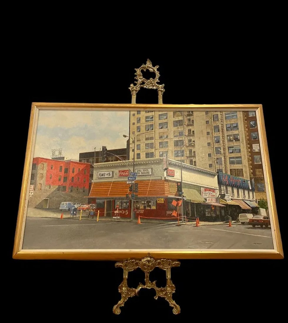 Walt Johnston - Downtown LA Painting: 71 in x 48 in H (framed) Actual Size of the Painting: 65 1/2 by 42 1/2 - Oil on Panel - Signed