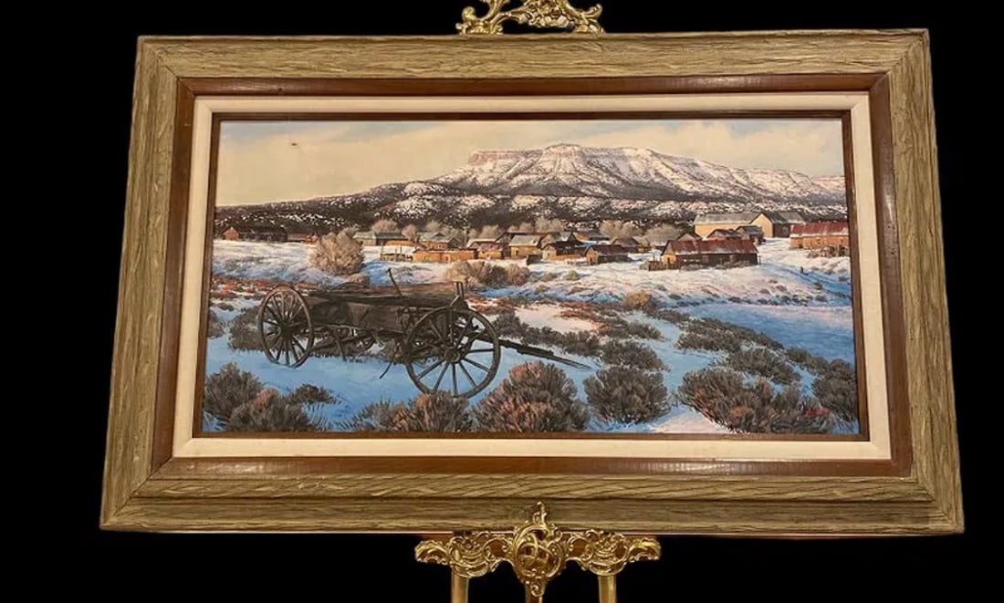 The Town Oil Painting by Hector Morales Painting: Oil on Canvas - Framed Measurements: 52 in L x 21 1/2 -Only painting: 39 1/2 x 19 1/2