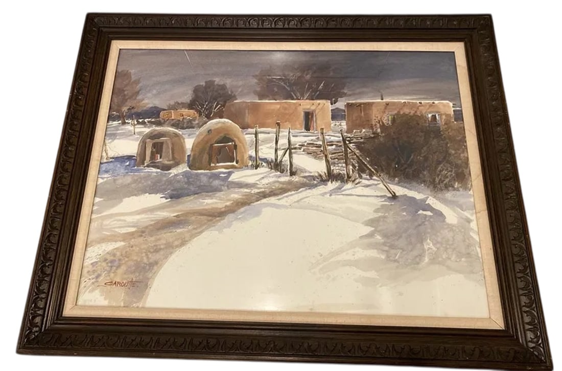A Quiet Place Adobe Navajo Town Water Color Painting by Caroutte: SIZE: 48 IN X 38 IN