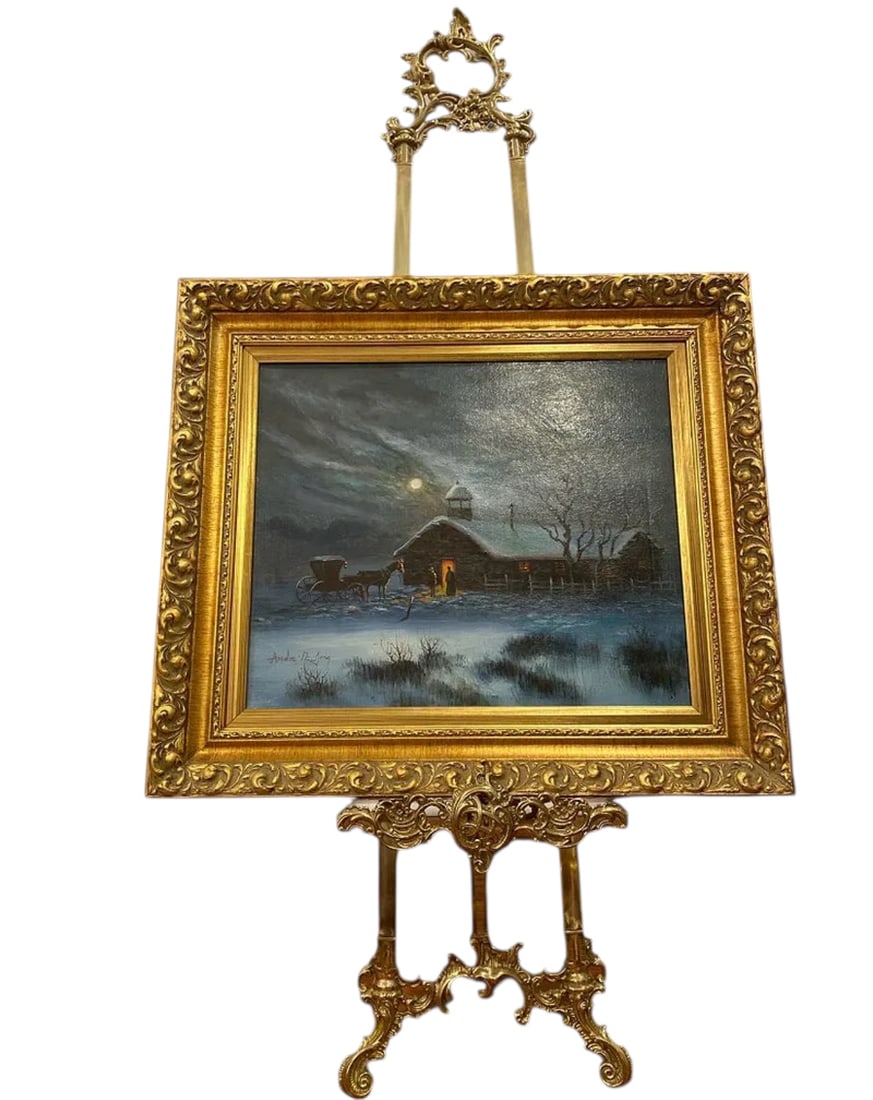 Original Western Painting by Andre de Jong: SIZE: 33 IN X 29 IN