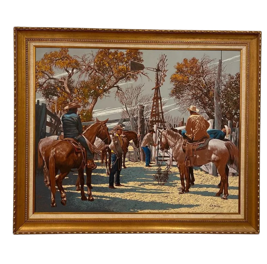1984 Huge Cowboys Oil Paintings by L. B. Porter: SIZE: 78 IN X 58 IN