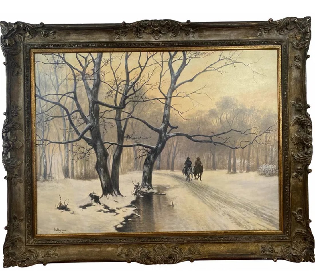 Western Winter Oil Landscape Painting by Hobby: Frame 49 in L x 39 in H