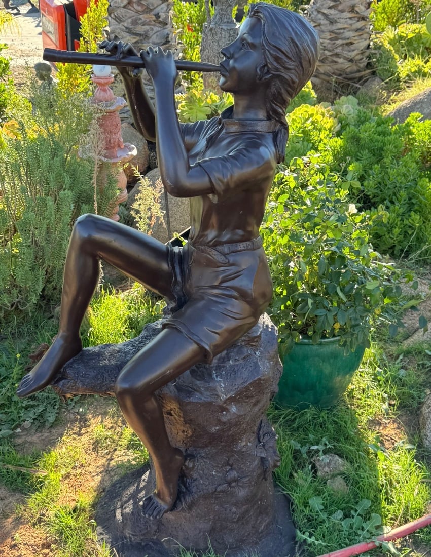 Life Size Bronze Girl Playing Flute: Size: