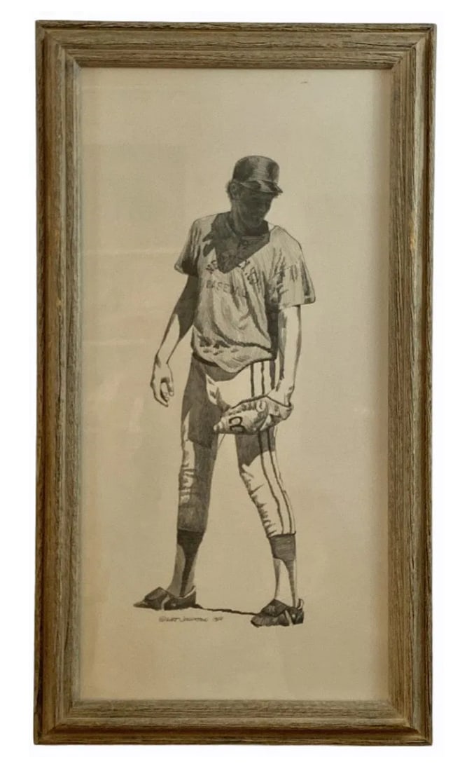 1984 Baseball Player Pencil Art by Walt Johnston: SIZE:24 IN 15 IN