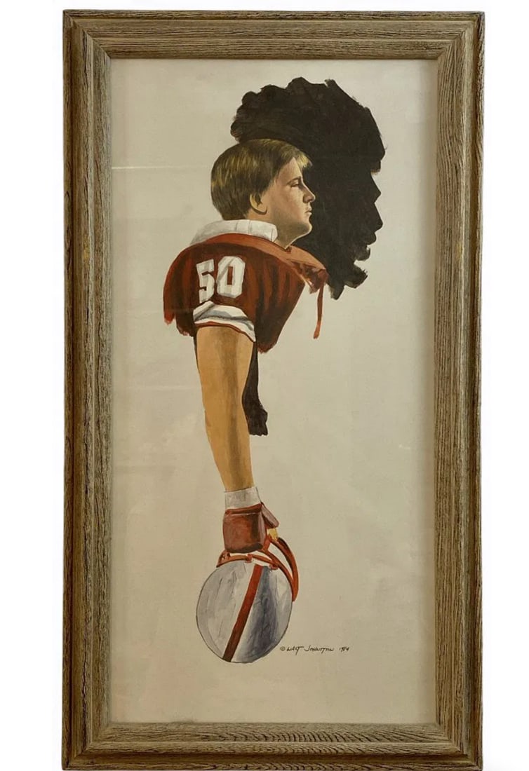 1984 American Football Watercolor Art by Walt Johnston: size: 27 in x15 in