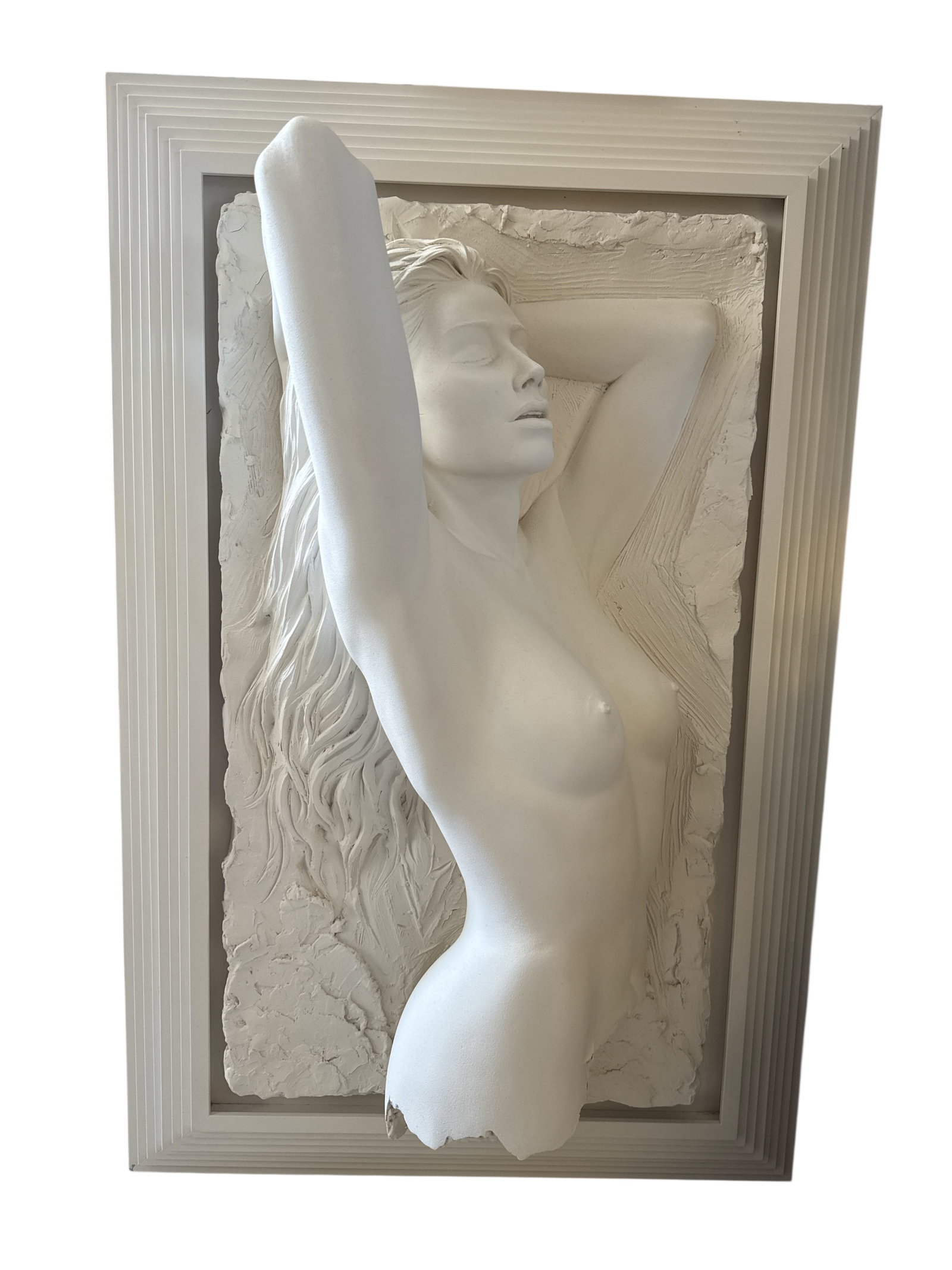 Bill Mack White Sand Relief Sculpture: Size: 45 in x 30 in