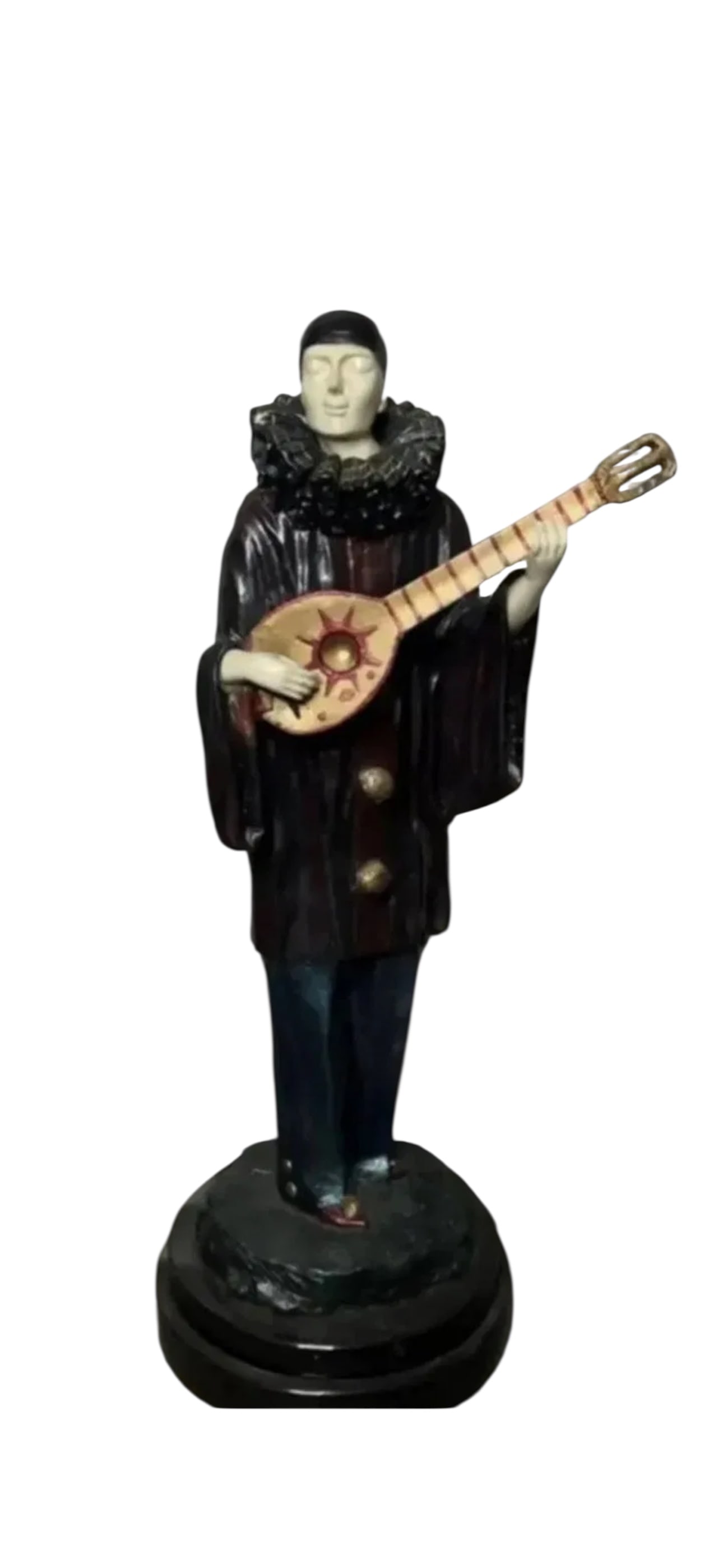 Large Arte Deco Pierrot A LA MANDOLINE Bronze Sculpture: SIZE: 33 IN H