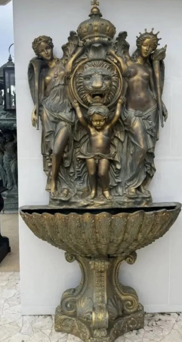 Monumental Bronze Cherub and Goddesses Sculptural Fountain: Size:97 inx 47 in