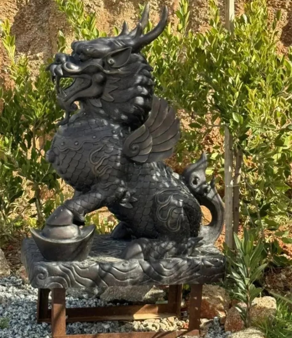 Large Bronze Dragon Foo Dog Sculpture - 2