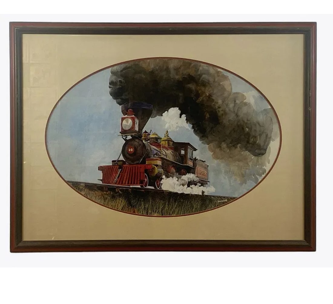 WaterColor Train Painting by Tom Darrah: Frame: 36 1/2 x 27 1/2 L -