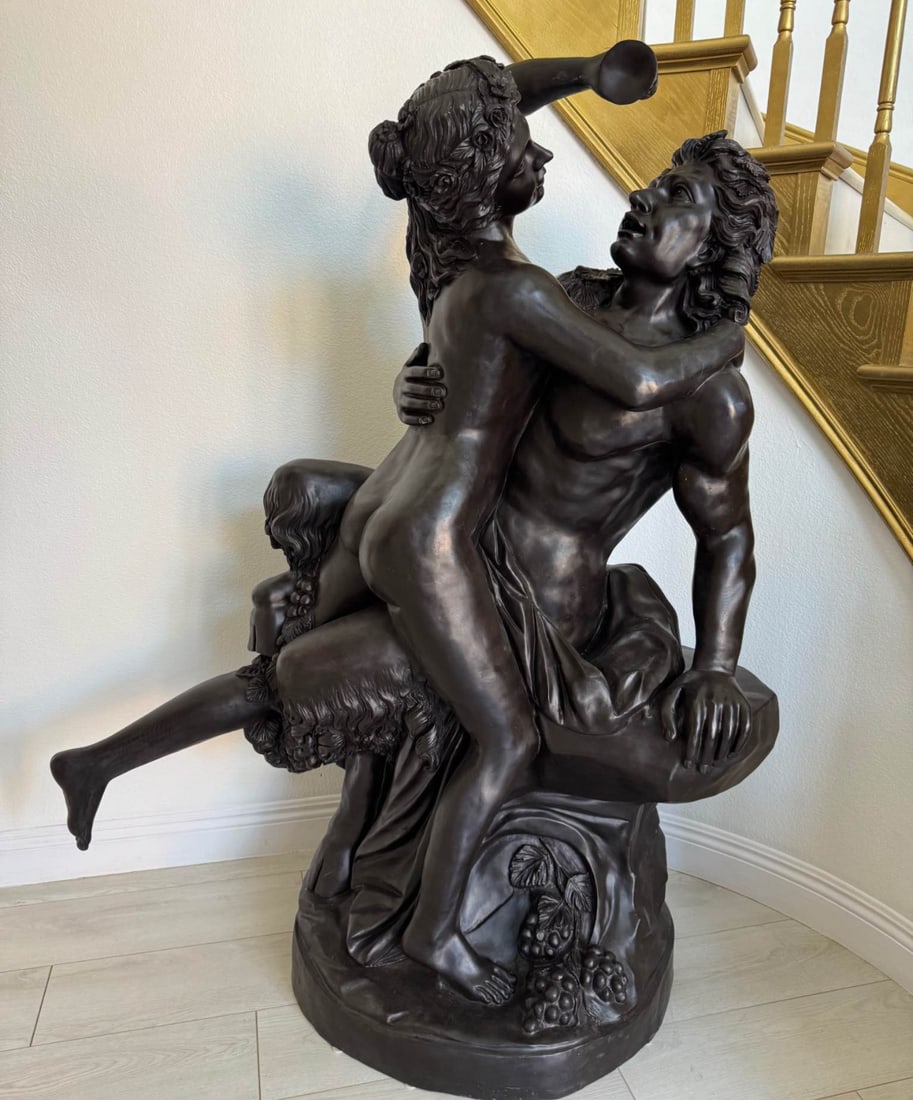 Life Size Bronze Woman and Men Statue Bacchante & Satyr: Size: 70 "