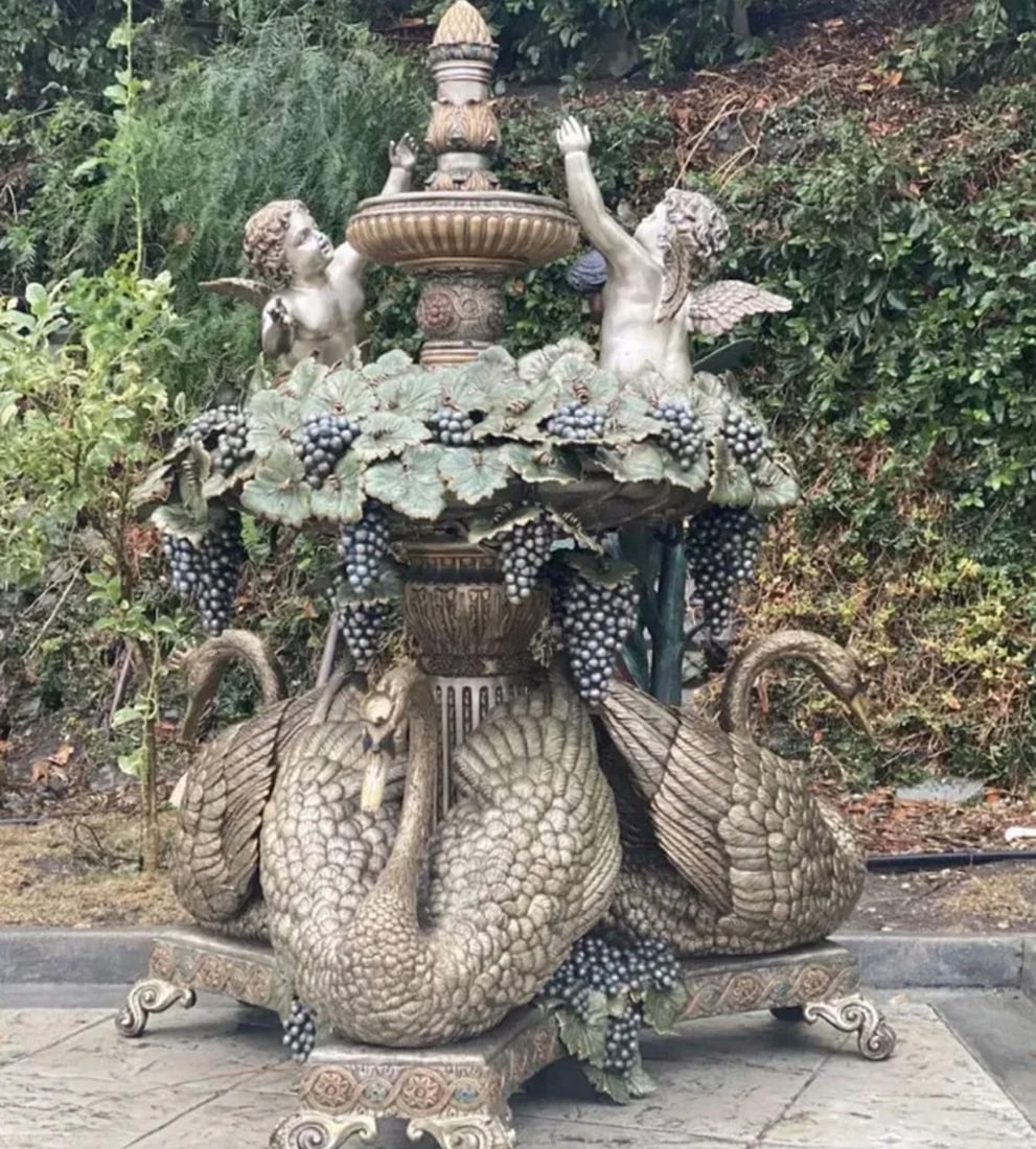 Monumental Italian Cherubs Swans and Grapes Bronze Fountain: Size:100 in x 75 in x 75 in